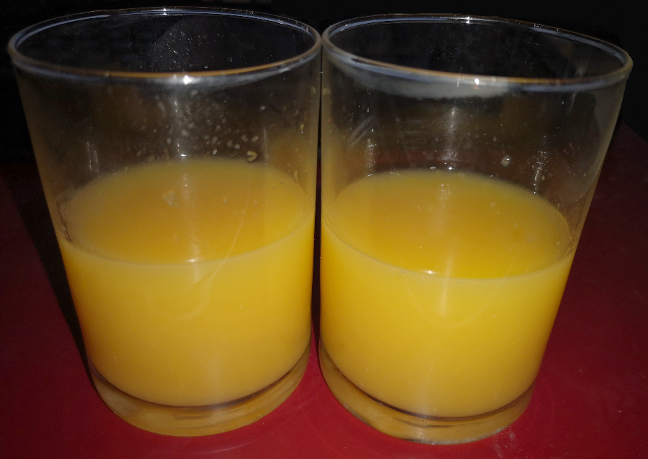 Prepare a bitter drink for testing Orange Juice in two small glasses
