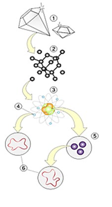 3) Atoms; 4) Electrons; 5) Quarks; 6) Strings