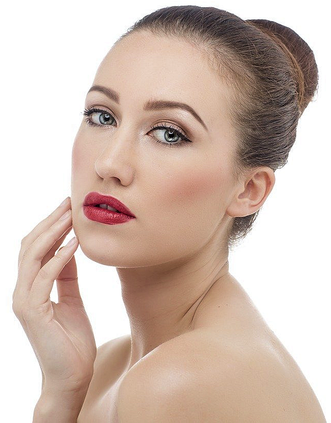Beauty Features Pretty Girl with hands under face